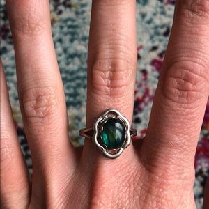 Adjustable Silver Ring W/ Blue/Green Center Stone